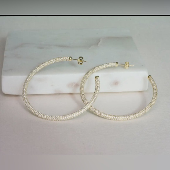 ✨Host Pick✨50mm Pave Hoop Earrings- Rose Gold - Picture 6 of 7